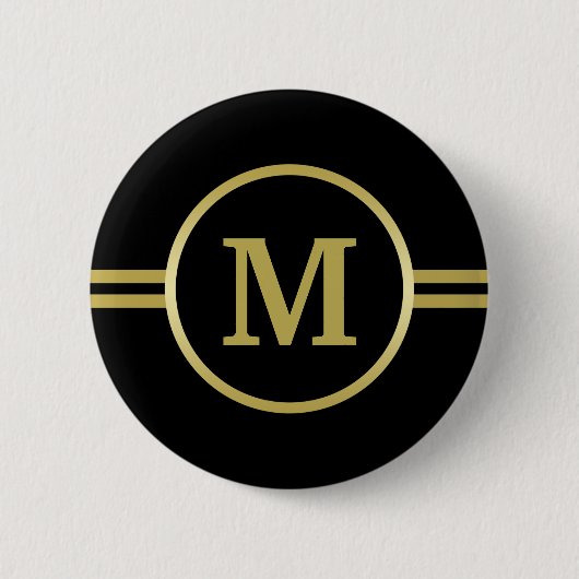Elegant gold Monogram op zwarte Button (Voorkant)
