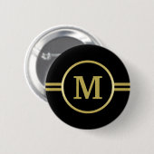 Elegant gold Monogram op zwarte Button (Voorkant /achterkant)