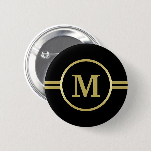 Elegant gold Monogram op zwarte Button (Voorkant /achterkant)
