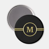 Elegant gold Monogram op zwarte magneet (Voorkant / Achterkant)
