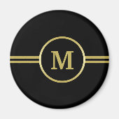 Elegant gold Monogram op zwarte magneet (Voorkant)