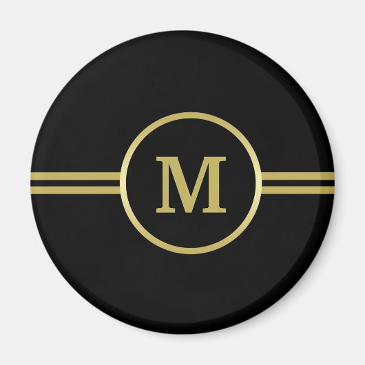 Elegant gold Monogram op zwarte magneet (Voorkant)