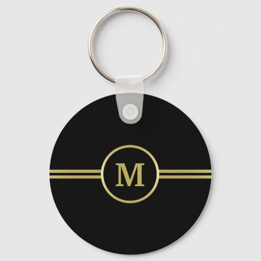 Elegant gold Monogram op zwarte Sleutelhanger (Voorkant)