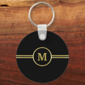Elegant gold Monogram op zwarte Sleutelhanger (Voorkant)