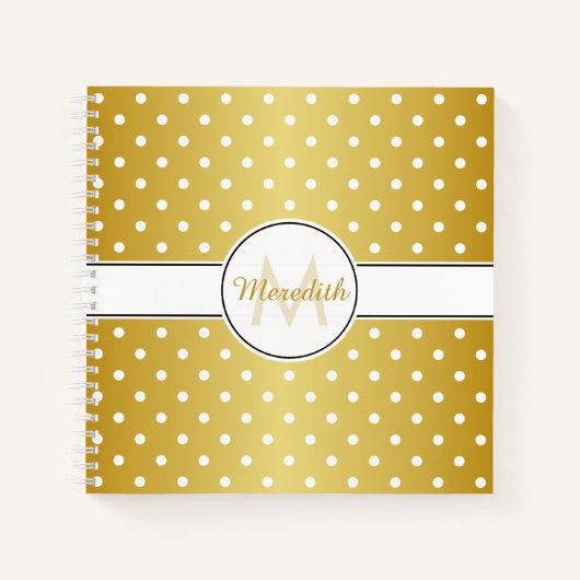 Elegant Gold Monogram Polka Dot Pattern Notitieboek (Voorkant)
