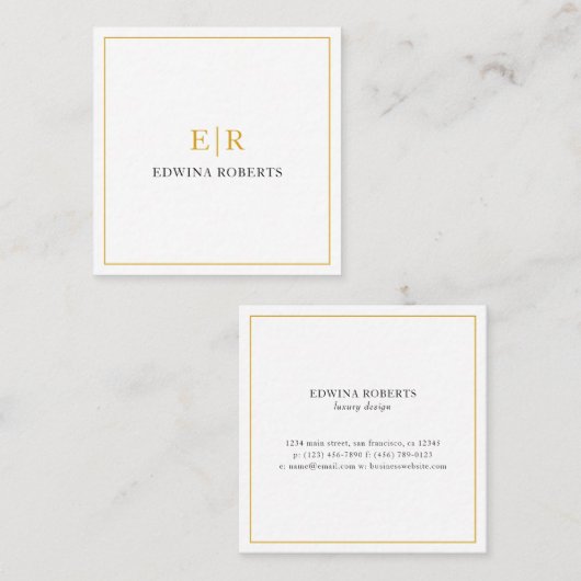 Elegant Gold Monogram Professional Vierkante Visitekaartje (Voorkant / Achterkant)