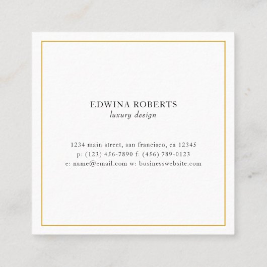 Elegant Gold Monogram Professional Vierkante Visitekaartje (Achterkant)