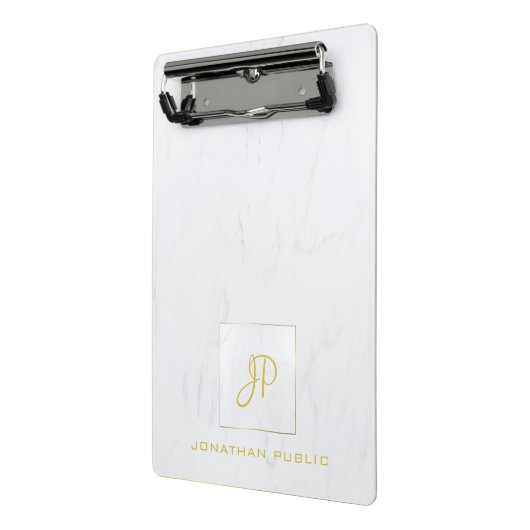 Elegant Gold Monogram Professional White marmer Mini Klembord (Angled2)