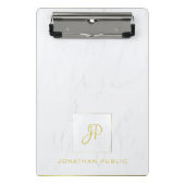 Elegant Gold Monogram Professional White marmer Mini Klembord (Voorkant)
