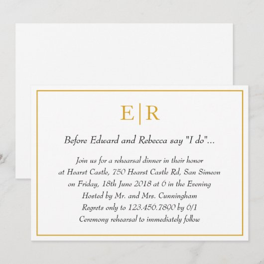 Elegant Gold Monogram repetitie Dinner Kaart (Voorkant / Achterkant)