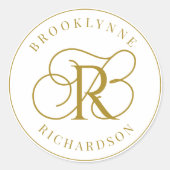 Elegant Gold Monogram Ronde Sticker (Voorkant)