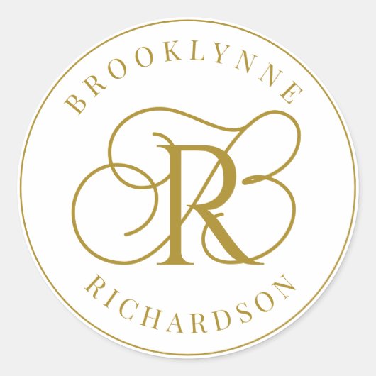 Elegant Gold Monogram Ronde Sticker (Voorkant)