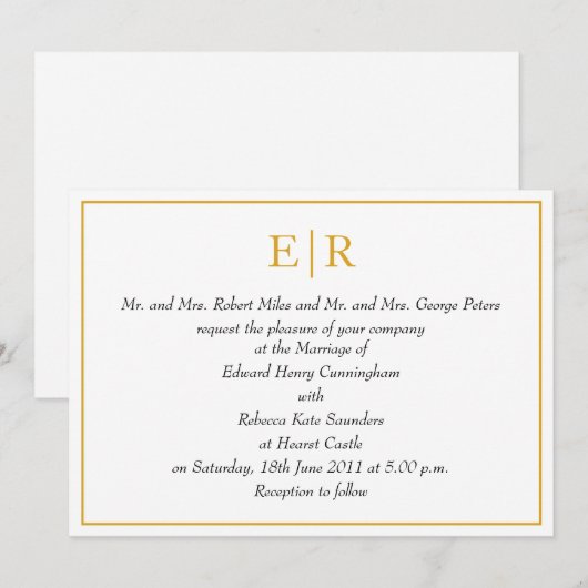 Elegant Gold Monogram Royal Wedding Kaart (Voorkant / Achterkant)