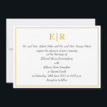 Elegant Gold Monogram Royal Wedding Kaart<br><div class="desc">Formele huwelijksuitnodigingen geïnspireerd door de koninklijke trouwuitnodiging van prins William en Kate Middleton die in april 2011 trouwde. Deze elegante trouwnodigt je monogram in goud bovenaan,  formele bewoordingen en je trouwgegevens cursief omringd door een gouden lijst.</div>