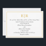 Elegant Gold Monogram Royal Wedding Kaart<br><div class="desc">Formele huwelijksuitnodigingen geïnspireerd door de koninklijke trouwuitnodiging van prins William en Kate Middleton die in april 2011 trouwde. Deze elegante trouwnodigt je monogram in goud bovenaan,  formele bewoordingen en je trouwgegevens cursief omringd door een gouden lijst.</div>
