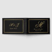 Elegant Gold Monogram Script Black Weddenschap Gastenboek (Volledig)