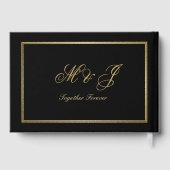 Elegant Gold Monogram Script Black Weddenschap Gastenboek (Achterkant)