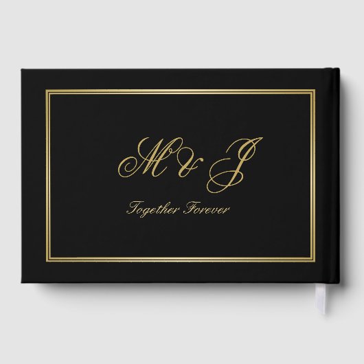 Elegant Gold Monogram Script Black Weddenschap Gastenboek (Achterkant)