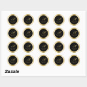 Elegant Gold Monogram Script Black Weddenschap Ronde Sticker (Vel)