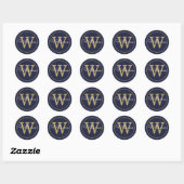 Elegant Gold Monogram Script Name Navy Blue Ronde Sticker (Vel)