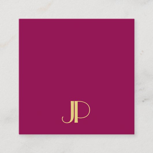 Elegant Gold Monogram Sjabloon Modern Viva Magenta Vierkante Visitekaartje (Voorkant)