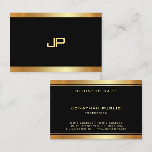 Elegant Gold Monogram Sjabloon Moderne Professiona Visitekaartje (Voorkant / Achterkant)