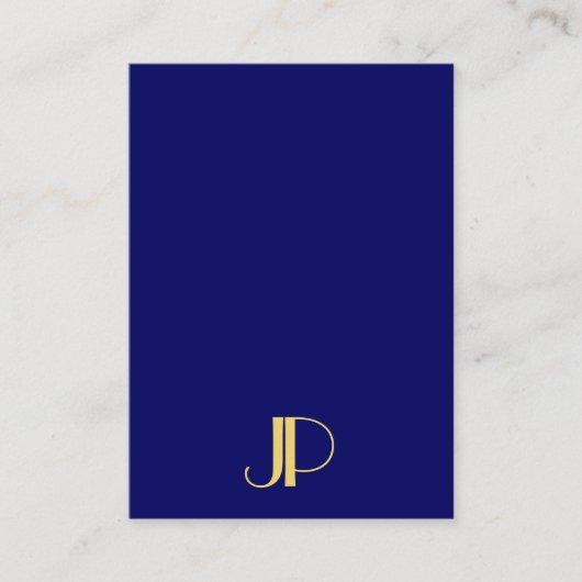 Elegant Gold Monogram Sjabloon Navy Blue Vertical Visitekaartje (Voorkant)
