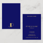 Elegant Gold Monogram Sjabloon Navy Blue Vertical Visitekaartje (Voorkant / Achterkant)