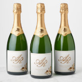 Elegant Gold Monogram Sparkling Wijnetiket (Flessen)