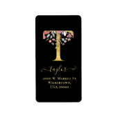 Elegant Gold Monogram T Floral Address Label (Voorkant)