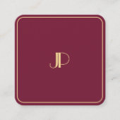 Elegant Gold Monogram Template Luxury Bordeaux Vierkante Visitekaartje (Voorkant)