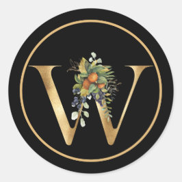 ELEGANT Gold MONOGRAM W MET VRUCHTEN EN STROMEN Ronde Sticker