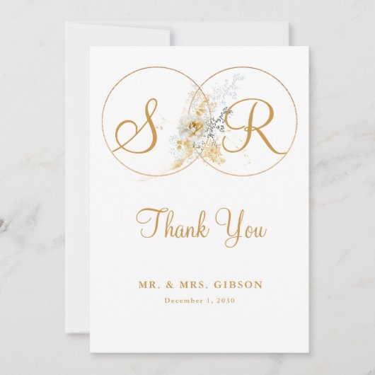 Elegant Gold Monogram Weddenschap Hartelijk dank (Voorkant)