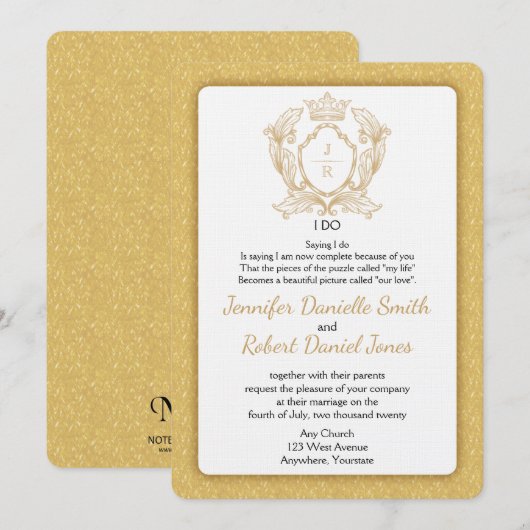 Elegant Gold Monogram Weddenschap Kaart (Voorkant / Achterkant)