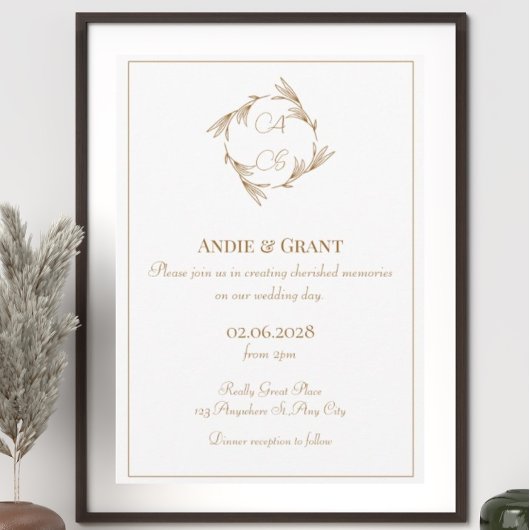 Elegant Gold Monogram Weddenschap Kaart