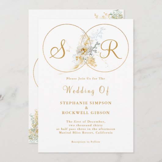 Elegant Gold Monogram Weddenschap Kaart (Voorkant / Achterkant)