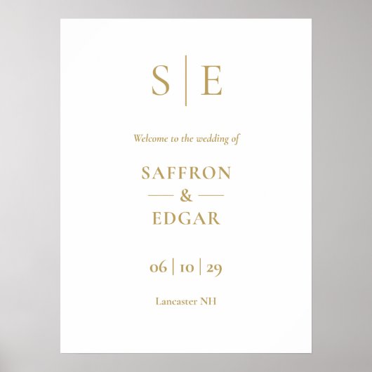 Elegant Gold Monogram Weddenschap Welkom Poster (Voorkant)