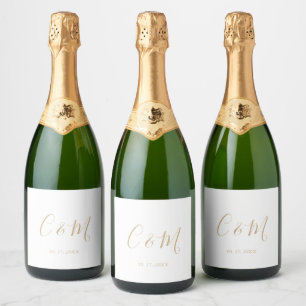 Elegant Gold Monogram Weddenschap Wijn Etiket