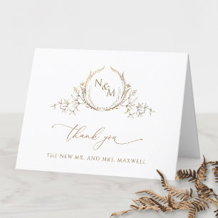 Elegant Gold Monogram Wedding Bedankkaart