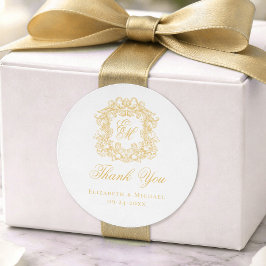 Elegant Gold Monogram Wedding Crest Thank You Ronde Sticker