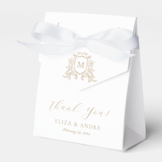 Elegant Gold Monogram Wedding Favor Box Bedankdoosjes (Voorkant Zijde)