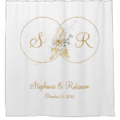 Elegant Gold Monogram Wedding Gift Showgordijn Douchegordijn (Voorkant)