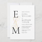 Elegant Gold Monogram Wedding Invite met RSVP Kaart (Voorkant)