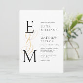 Elegant Gold Monogram Wedding Invite met RSVP Kaart (Staand voorkant)
