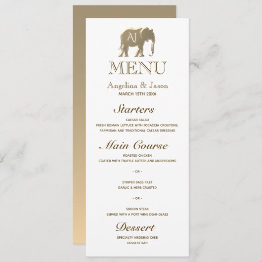 Elegant Gold Monogram Wedding Menu (Voorkant / Achterkant)
