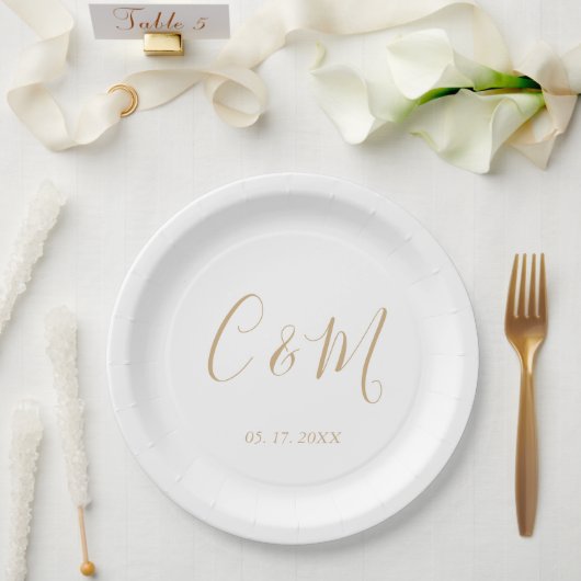 Elegant Gold Monogram Wedding Papieren Bordje (Huwelijk)