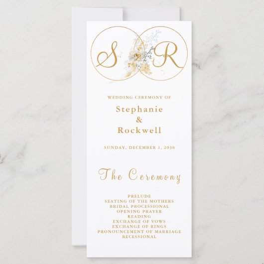 Elegant Gold Monogram Wedding Programme (Voorkant)