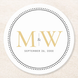 Elegant Gold Monogram Wedding Ronde Kartonnen Onderzetter