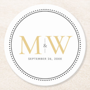 Elegant Gold Monogram Wedding Ronde Kartonnen Onderzetter