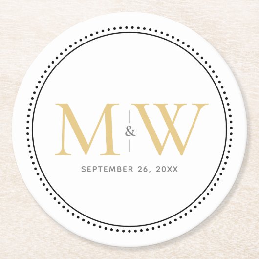 Elegant Gold Monogram Wedding Ronde Kartonnen Onderzetter (Voorkant)